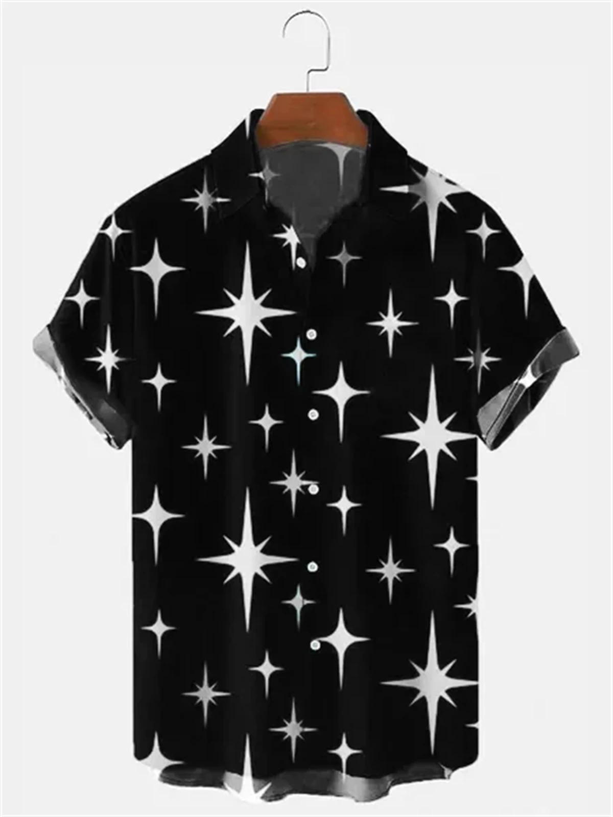 

2024 New Men's Hawaiian Short Sleeve Shirt Star Print Men's Shirt Large Size Fashion Casual Lapel Summer Beach Short Sleeve Top