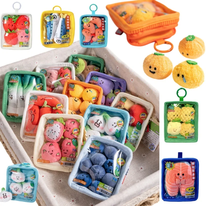 Kawaii-Modelle, Meeresfrüchte-, Obst- und Gemüseserie, Plüsch-Taschenanhänger, handgefertigt, Orange, Pitaya, Aubergine, Mini-Hängedeko-Puppe