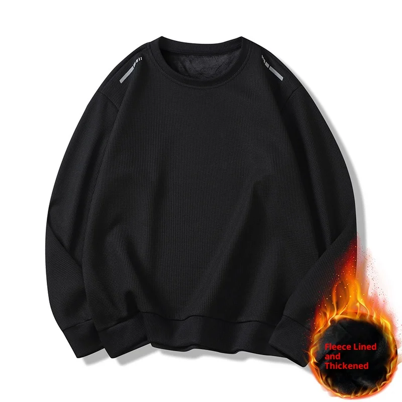 

Winter Men's Fleece-Lined Thick Waffle Knit Crew Neck Sweatshirt, Available in Multiple Colors, Warm and Cold-Resistant, Loose-Fitting, Comfortable and Skin-Friendly Top Suitable for Everyday Wear and Outings, Perfectly Matches Various Styles