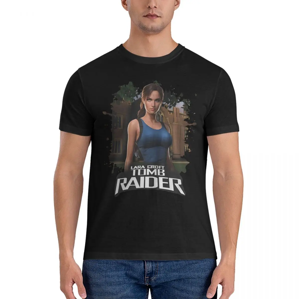 LARA CROFT MANOR T-Shirts for Men Tomb Raider Leisure 100% Cotton Tees Crewneck Short Sleeve T Shirt Printing Clothing