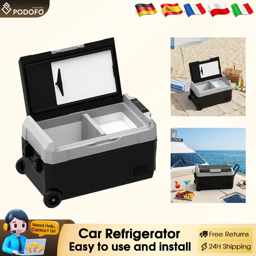 Podofo 35/45/55L Auto-Kühlschrank Mini-Kühlbox Tragbarer Kompressor-Kühler 12/24V DC 110-240V Eisbox für Camping und Zuhause