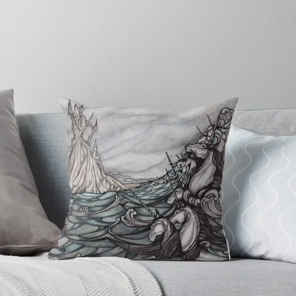 

Unicorns in Sea Throw Pillow Ornamental Pillow Couch Cushions Decorative pillowcase Embroidered Cushion Cover pillow