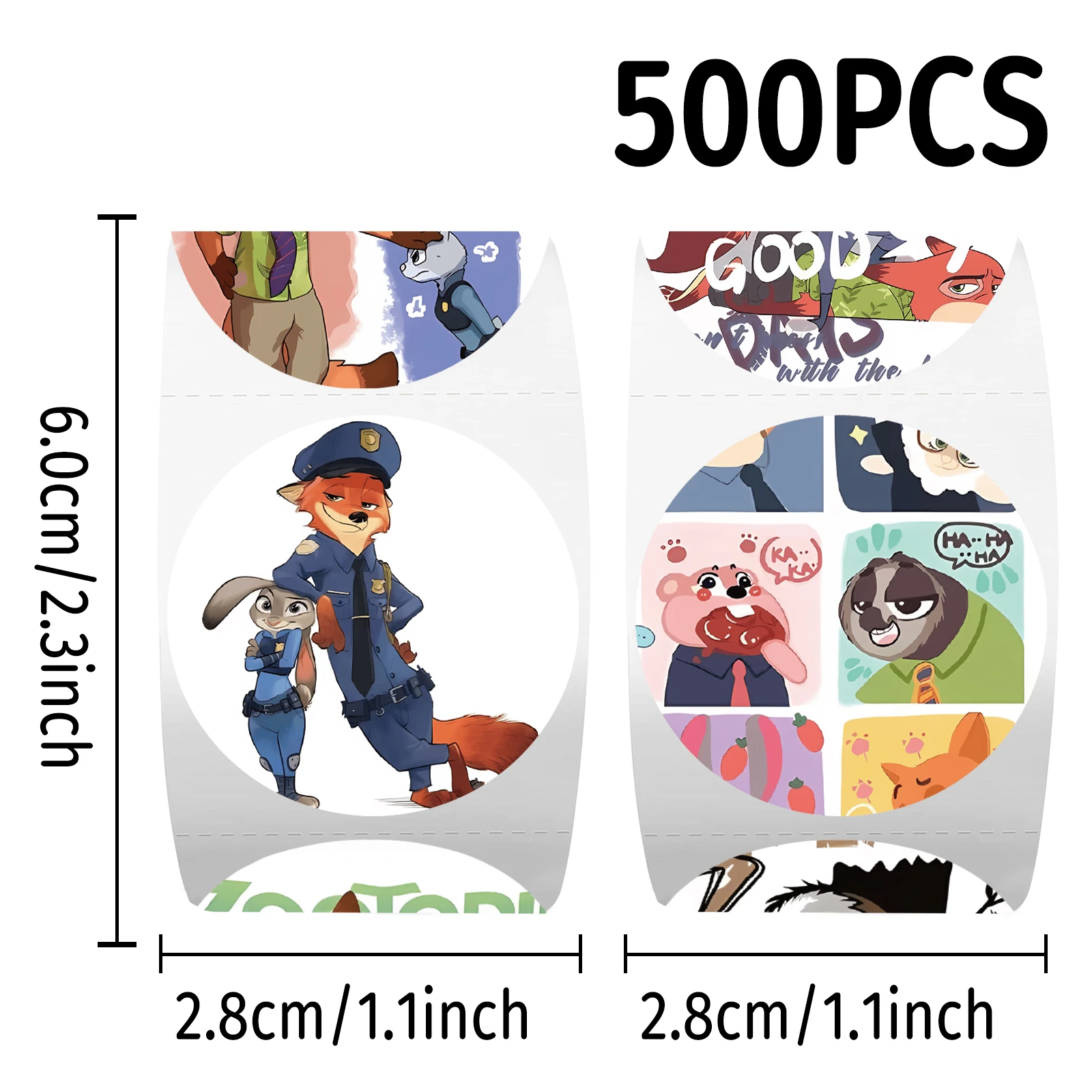 500개/롤 새로운 디즈니 영화 주토피아 2 만화 캐릭터 씰링 스티커 DIY PVC 노트북 데칼 장식 스티커 보상 선물 장난감