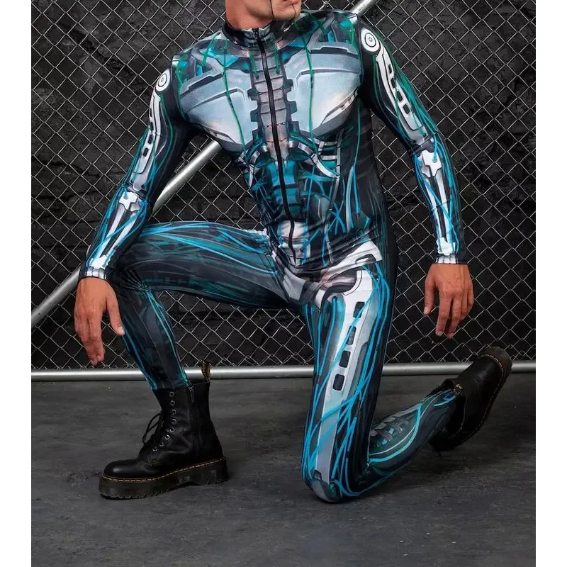 Zentai musculaire coloré pour hommes, costume de batterie d'Halloween, costume de cosplay punk, combinaison de fête de carnaval, tenue de festival