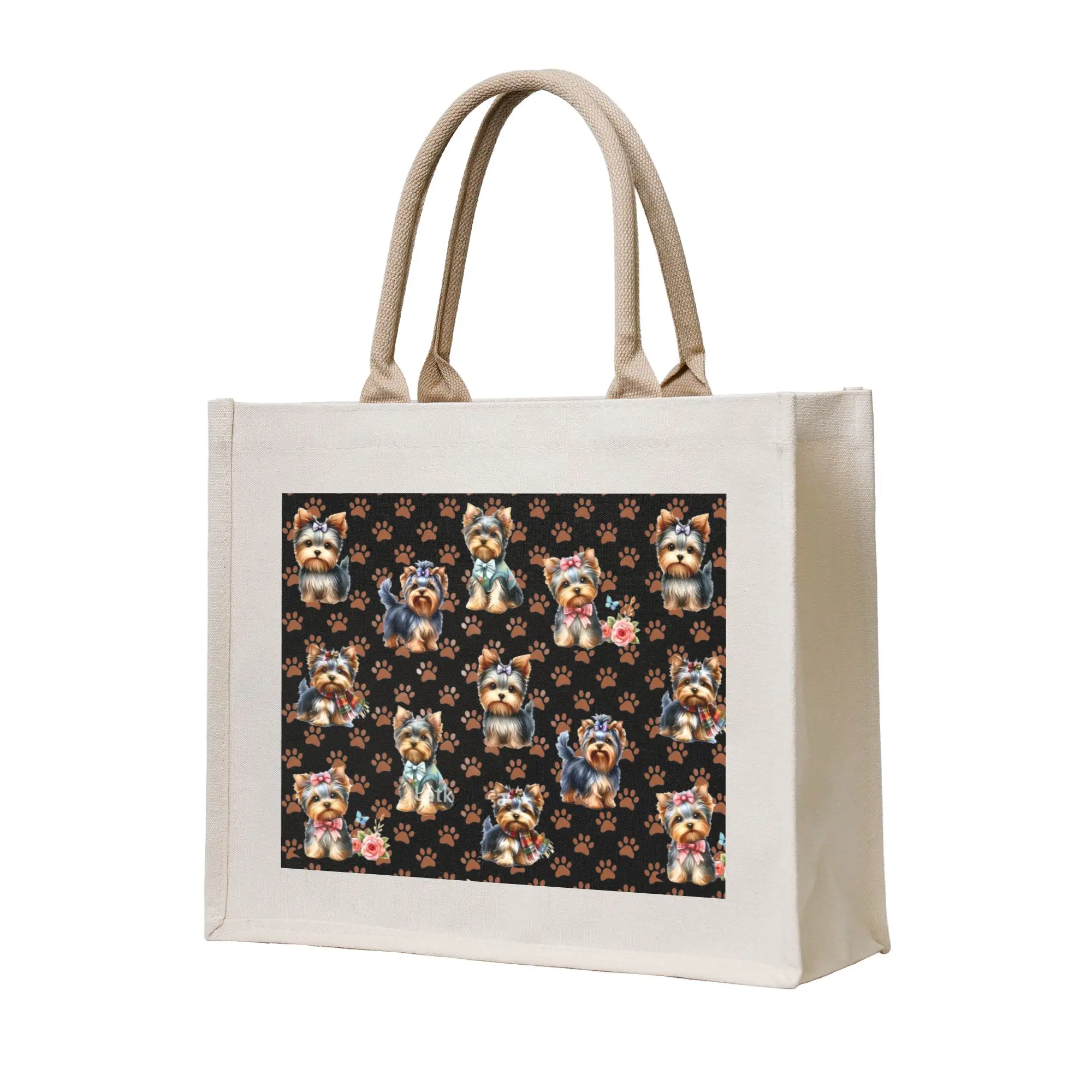 Fashion Yorkshire Terrier Dog  Shopping Tote Bag Portable Yorke Dog  Groceries Shopper Shoulder Bag