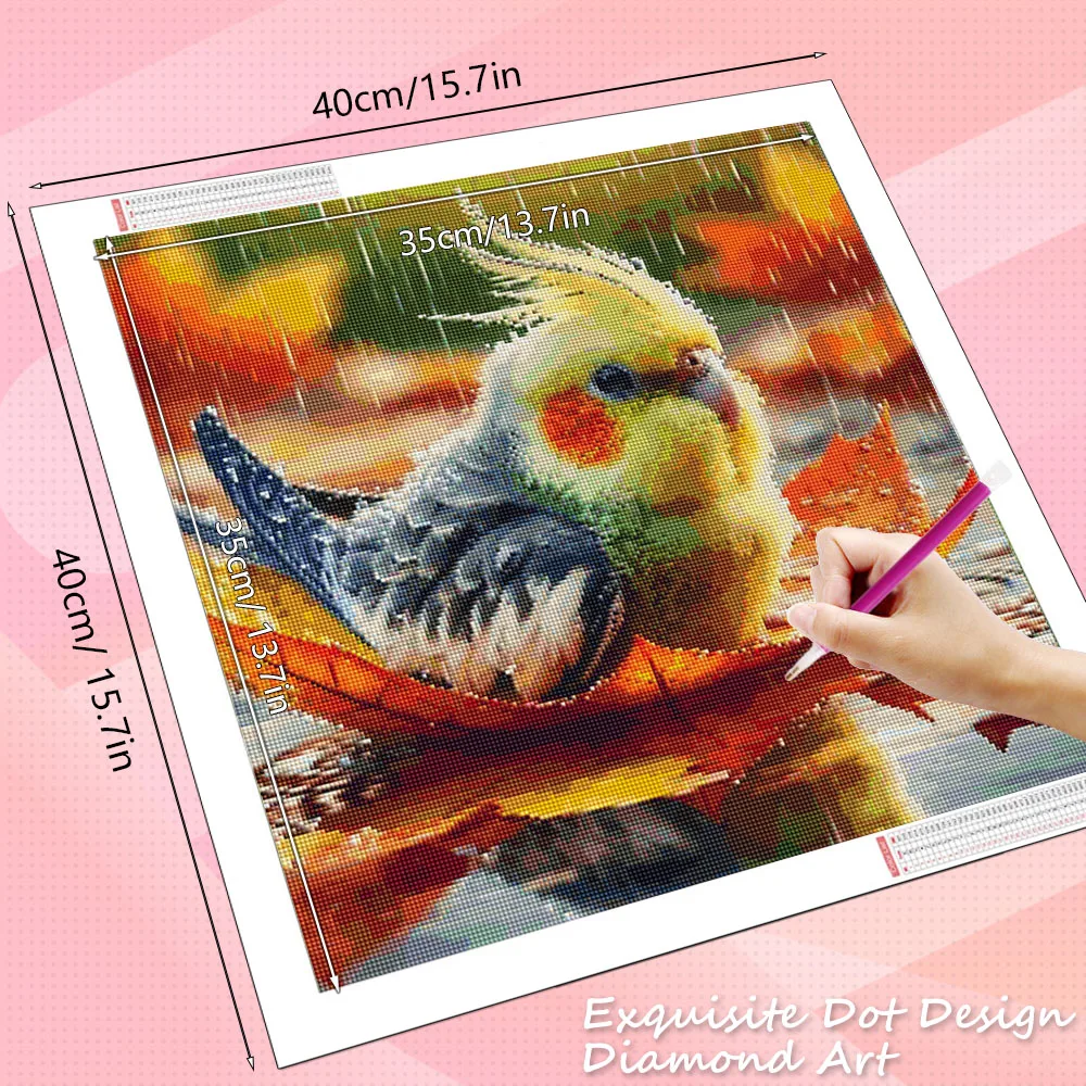 HUACAN 5D Diamond Painting Parrot Animal Full Square Round Diamond Mosaic Leaf Bird Home Decoration