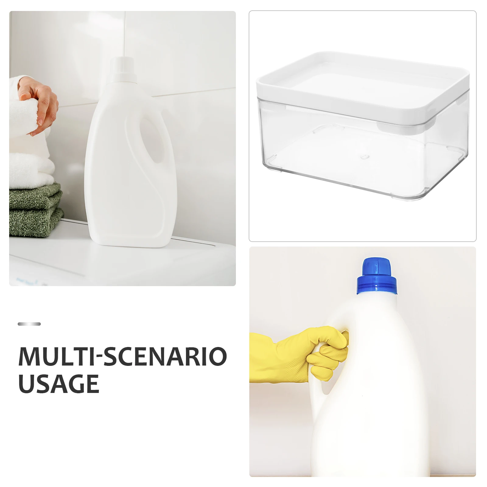 

Laundry Pod Box Detergent Storage Container Small Size White Lid Transparent Material Protects Powder Water Versatile