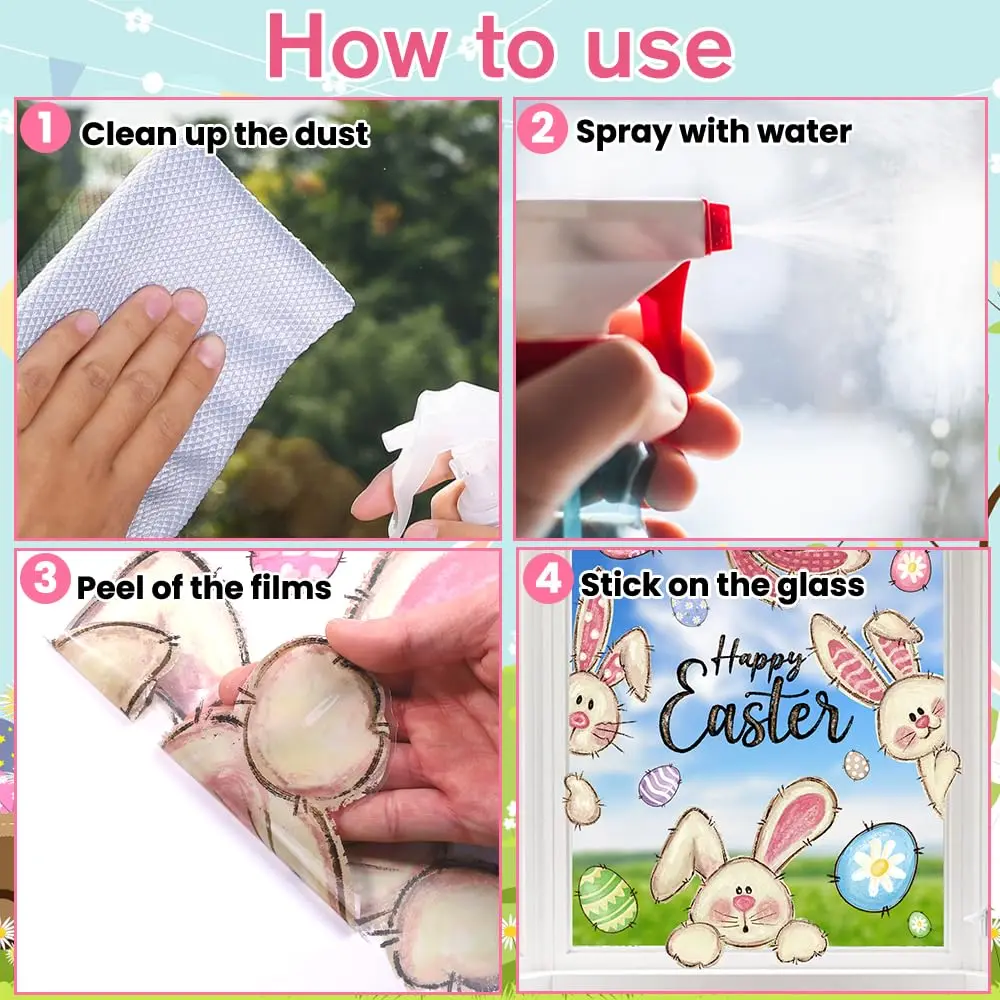 6 أوراق نافذة عيد الفصح السعيدة ملصقات ثابتة على شكل بيضة الأرنب ملصق ذاتي اللصق شارات حفلات عيد الفصح ديكور المنزل ﻿