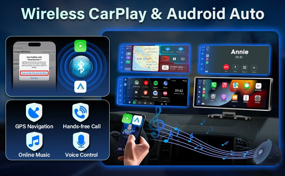 Srnubi 10,26/11,26" Auto Carplay Android Auto DVR 4K Kamera Android Auto Dashcam Fahrvideo-Rekorder GPS-Navigation Armaturenbrett – Detail 8