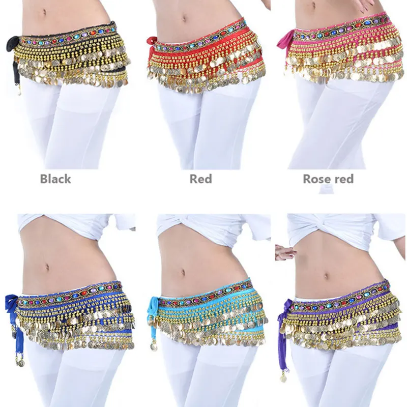 Adult Bling Coin Belly Dance Hip Scarf Glitter Beaded Wrap Belt Skirt Bellydance Lesson Wear Costume India Oriental Dancewear