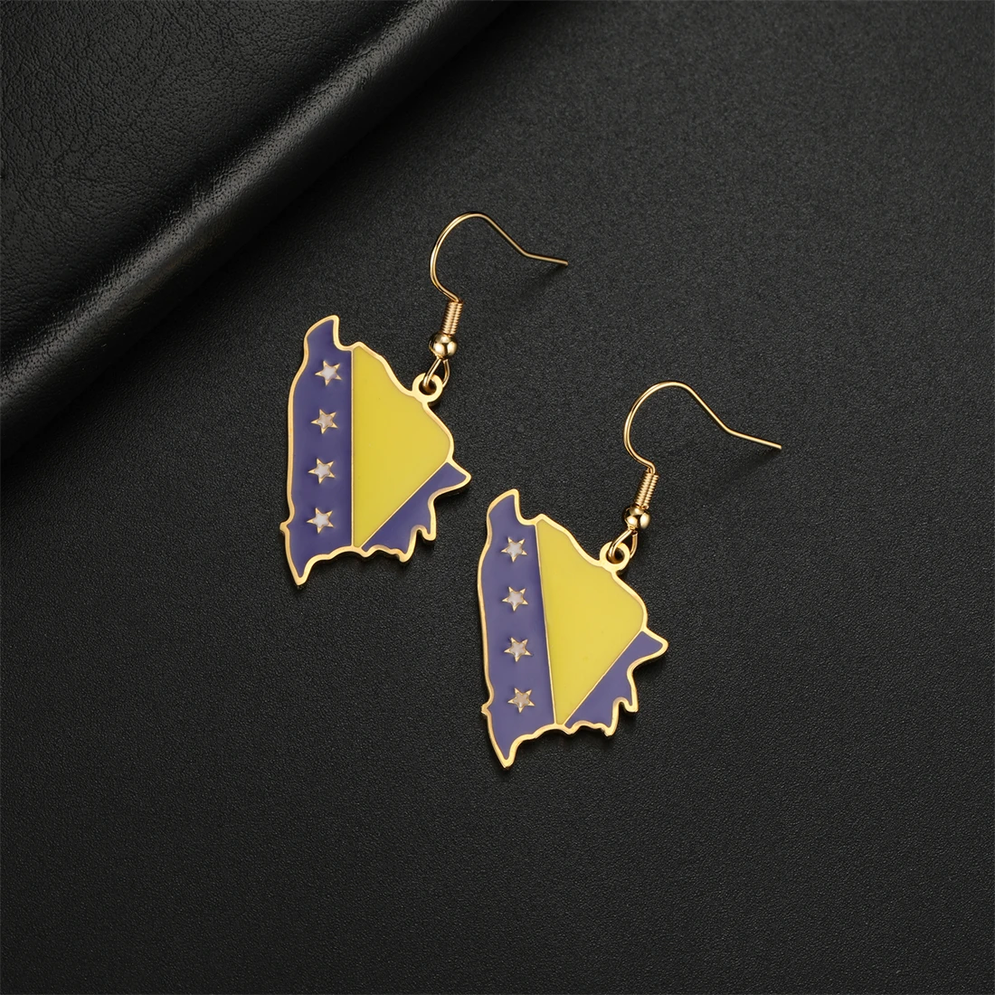 EUEAVAN Enamel Bosnia and Herzegovina Map Pendant Earrings Stainless Steel Women Fashion Charm Party Jewelry Gift Wholesale