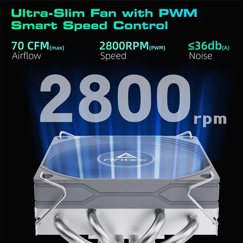 Imagen 2 del producto Antec A37 37mm ITX enfriador de CPU de perfil bajo 92mm ventilador PWM 130W-TDP para Intel/AMD 12,8 W/m.K pasta, Compatible con I5-12400F/Ryzen-7500F
