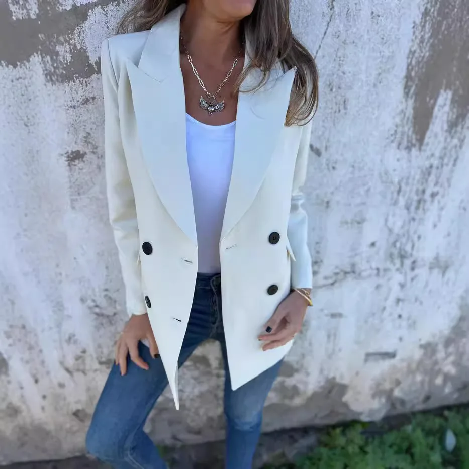 Herfst Nieuwe Mode Dames Effen Clor Casual Trendy Eenvoudige Basic Double-Breasted Lange Mouw Pak Blazers Vrouwelijke Jassen Kleding