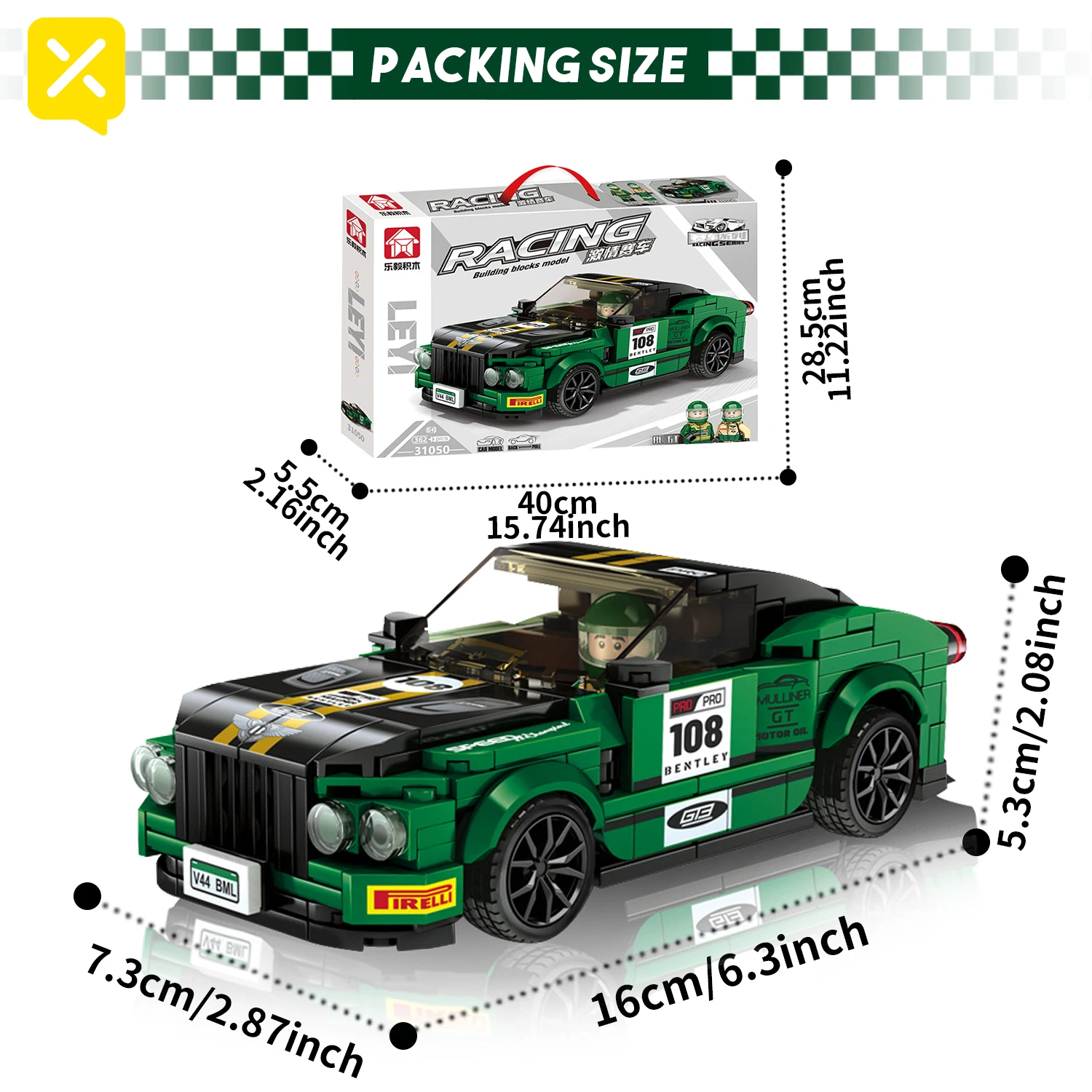 Ensemble de construction de voiture de course à cordes, 362 pièces, avec figurine de conducteur, adapté aux enfants et aux adultes, bloc de construction, jouet cadeau