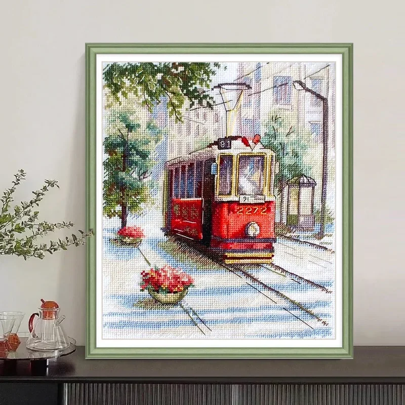 Spring Cross Stitch Embroidery Kit Pre-printed Paris Street Scene DIY Complete Kit 11CT Aida Fabric Home Christmas Decoration