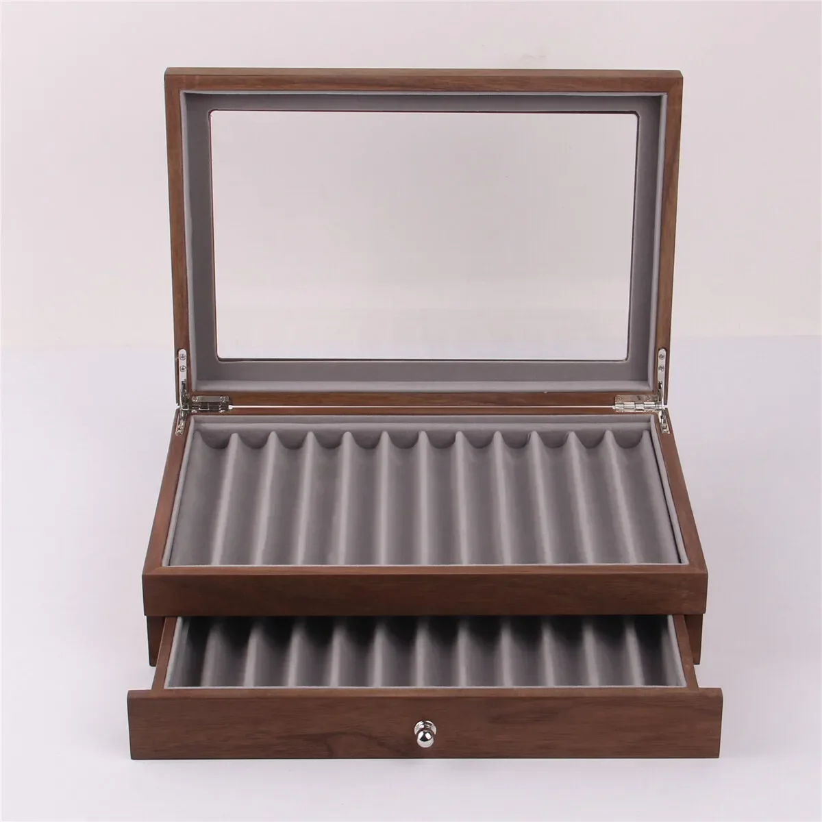 Wood Fountain Pen Display Storage Case Holder 12/23/34 Slots with Transparent Window Wooden Storage Collector Organizer Box