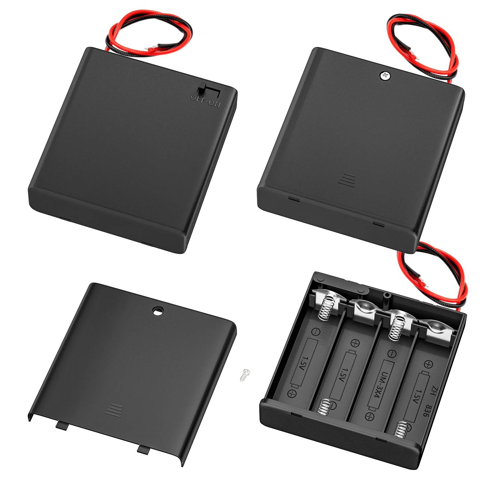 Soporte de 4 pilas AA con interruptor, estuche protector de batería de 6V con cubierta, 4 ranuras, caja de almacenamiento de pilas AA de 1,5 V con cables, 3 uds.