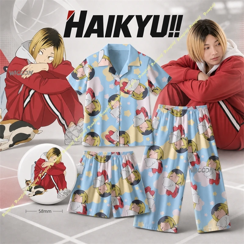 Conjunto de pijama de voleibol Kenma Kozume Haaikkyuu, pijamas con estampado Chibi a todo color, pijamas cortos de manga larga, Cosplay, Halloween, Navidad