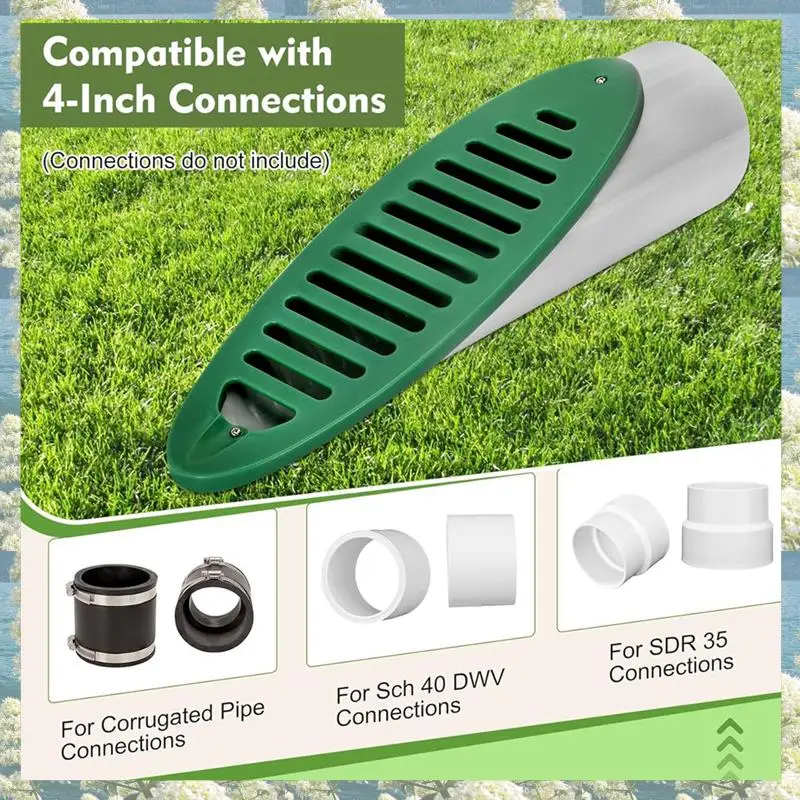 X17A 2025 NEW-4Inch Angled Drainage Grate Yard Drain, Yard Drain Emitter Drainage Pipe For Sump Pump Discharge & Downspout Exten