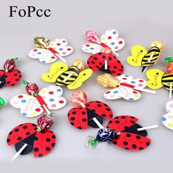 50PCS/Set Cute Insect Bees Ladybug Butterfly Lollipop Decoration Card Birthday Party Wedding Decor Candy Stick Gifts For Kids