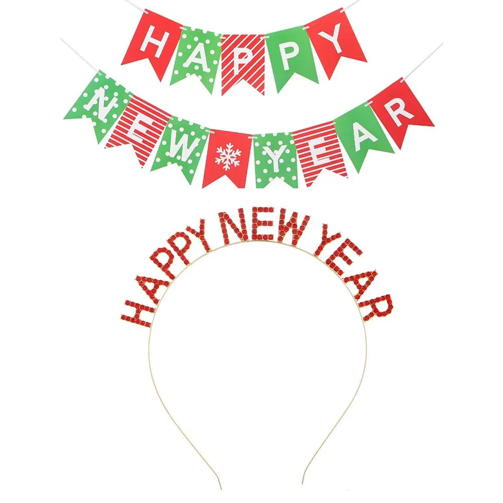 New Year Gift Alloy Christmas Dree Up Letter HAPPY NEW YEAR Headband Korean Style Hair Hoop Female Jewelry Rhinestone Crown