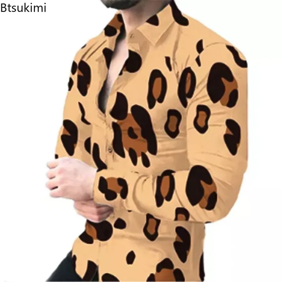2025 Fashion New Men's Club Leopard Print Shirt High Quality Long Sleeve Men Social Casual Party Shirts Streetwear Camisas Homme
