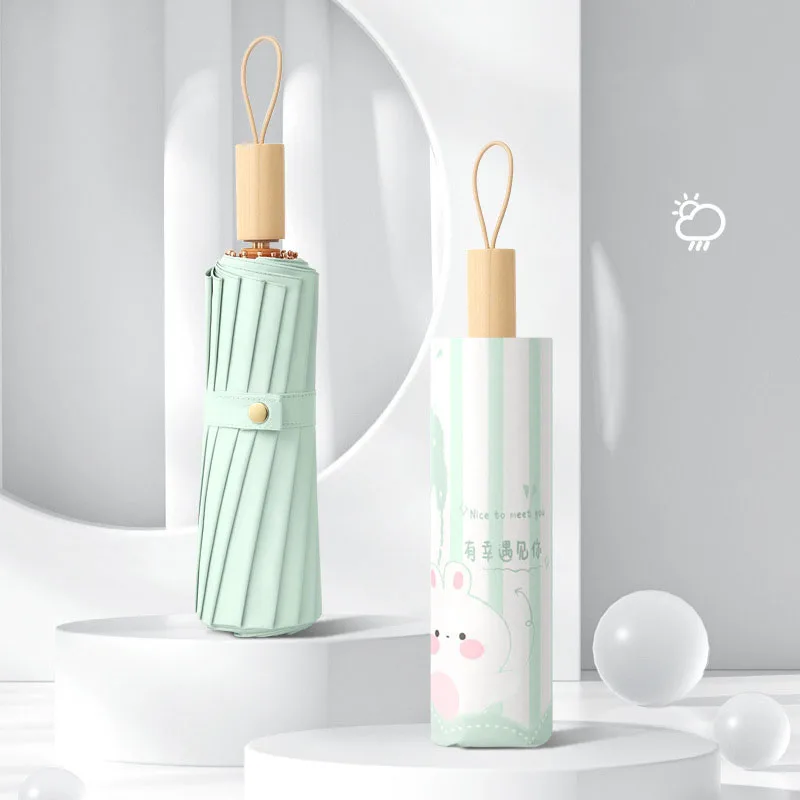 

Windproof Anti-uv 3folding Cartoon Children Umbrella 16K Wood Handle Color Coating Umbrella Gift Outdoor For Women Girl Parasol