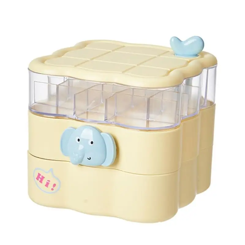 

E8BD Compact Rotating Jewelry Organizers With 3 Clear Layers And Decorative Bear Charm Rotatable Jewelry Case For Accessories