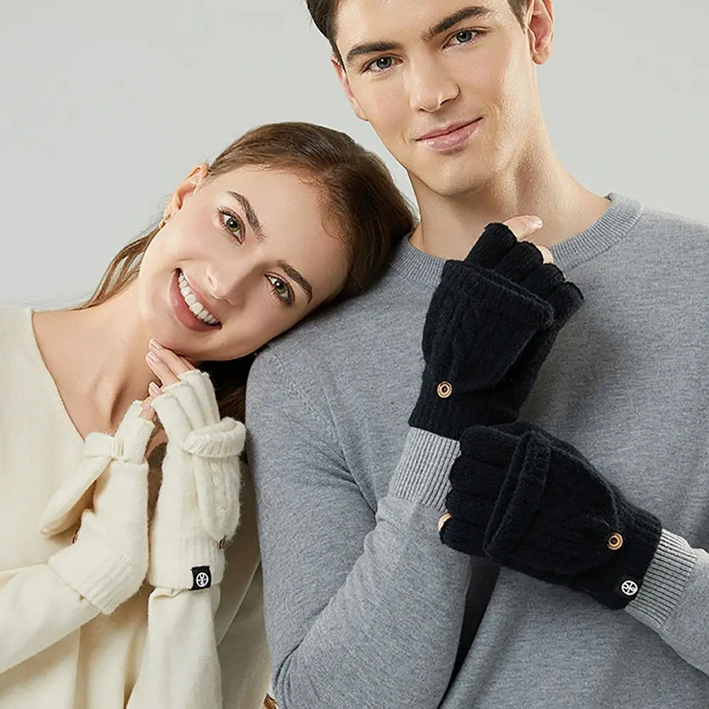 Wool Knitted Fingerless Flip Gloves Winter Warm Thickening Finger Mittens Exposed Finger Touchscreen Gloves For Men Women Unisex