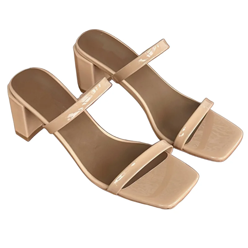 Withered Summer Women's Shoes French Genuine Leather Mules Shoes Fashionable Eegant 6cm High Heel Sandals Shoes Women