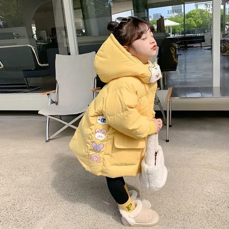 2023 Winter Baby Girls Coat 2-8 Year Old Children's Thickened Outerwear Cute Cartoon Warm Hooded Clothing For Kids TZ997