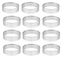 12 Pack 6Cm Stainless Steel Tart Ring Heat-Resistant Perforated Cake Mousse Ring Round Ring Baking Doughnut Tools