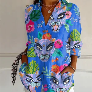 Áo dài với mẫu hổ nữ, nửa xoài, áo in 3D, thời trang châu Âu và Mỹ, mới, mùa hè, 2024 8 Áo sơ mi Tiger bán hàng chính - №4