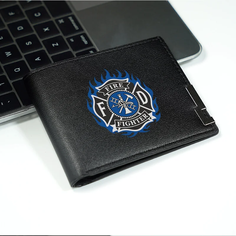 FIRE FIGHTER EMBLEM PORtafoglio sottile da uomo in pelle PU LEGGERO DURABILE DESIGN MINIMALISTA STILE DA Usi per tutti i giorni