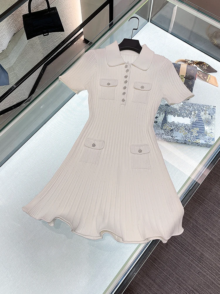 SP Home South Oil – col d'été blanc tricoté pour femmes, haut de gamme, couché à la taille, Fragile, col ort Sve, pièce unique