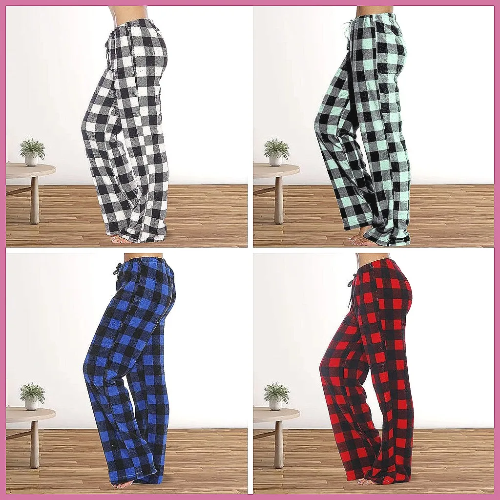 

Women's Fleece Plaid Pajama Pants - Ultra Soft & Comfy Sleepwear for Lounge
