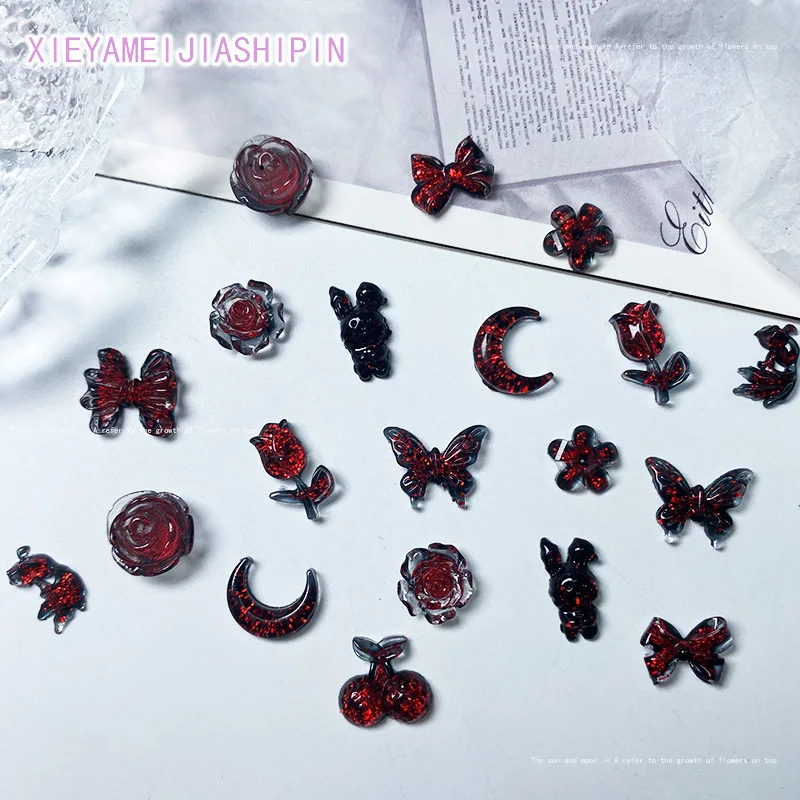 Gótico Resina Nail Art Encantos, Flor Kawaii, Borboleta Decorações do prego, Strass 3D, DIY Acessórios Jóias, Moda, 20Pcs