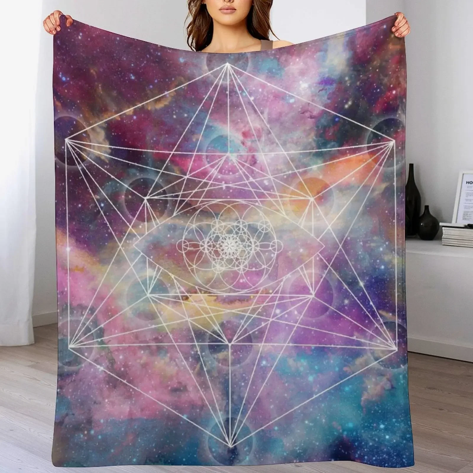 

Watercolor and nebula sacred geometry Throw Blanket Warm Comfortable Blanket for Office Napping