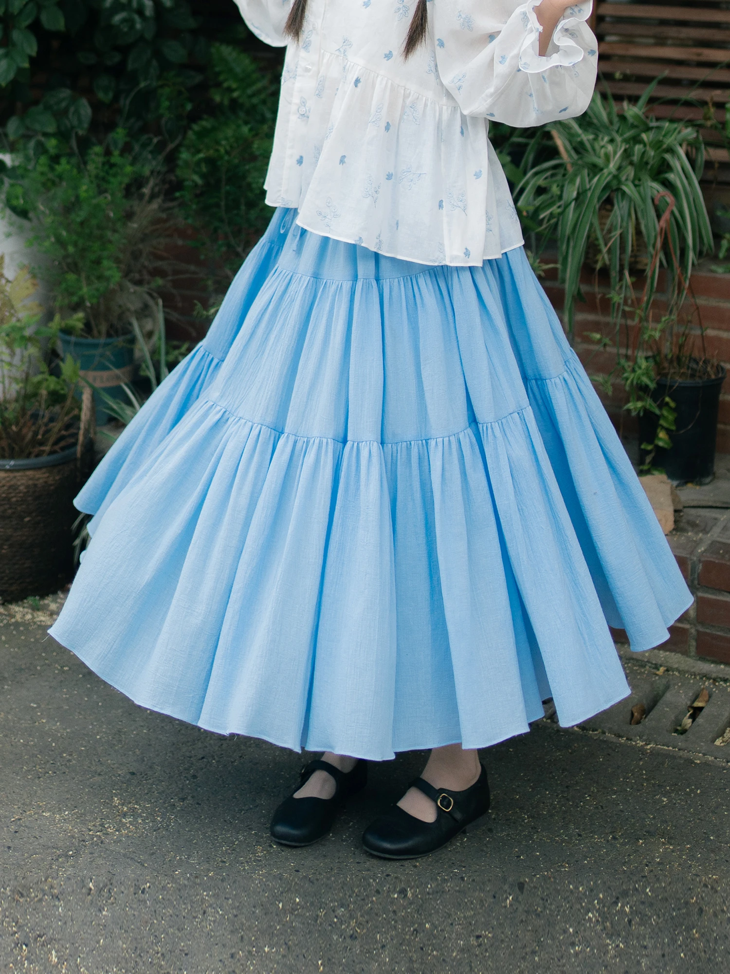 

Ultra-Large Hemline Pleated Pure Cotton Touch f Skirt A-Line Loose Fit High Waist Midi Skirt Slimming Effect Japanese Sle