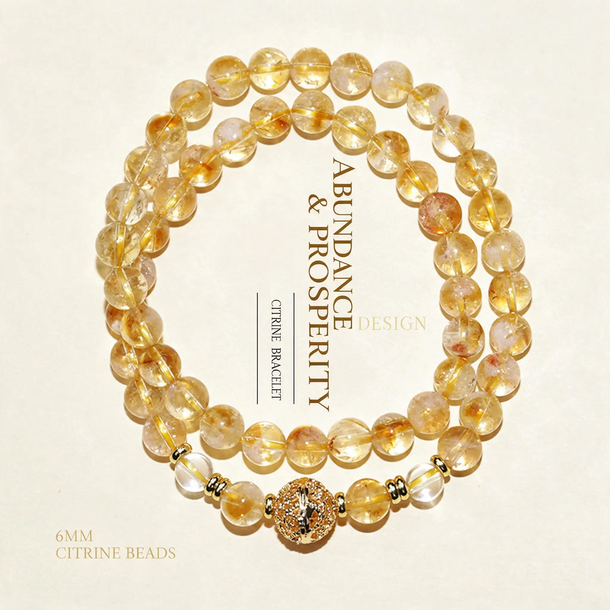 Chinese Traditional Natural 6mm Yellow Citrine Handstring Multi Loop Beaded Bracelet Lucky Wealth Blessing Charm Jewelry Unisex