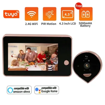 Tuya WiFi vidéo porte judas caméra 1080P porte téléphone 4.3 pouces LCD moniteur pour appartement maison sécurité Protection interphone