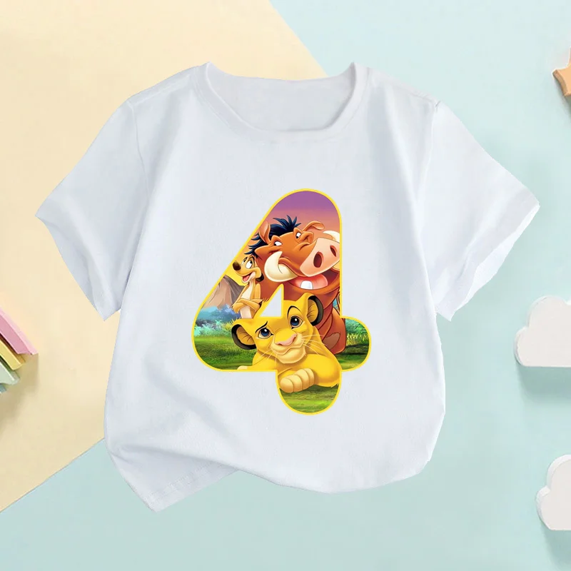 The Lion King Cute Simba Number Bow Print Kids T shirt Girls Clothes 1 2 3 4 5 6 7 8 9 Years Birthday Baby Boys T-Shirts,HKP2755