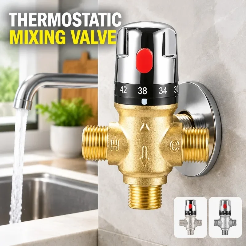 Solid Brass Surface Mount Thermostatic Mixing Valve Solar Water Heater Temperature Regulator Compact Under-sink Electric Boiler