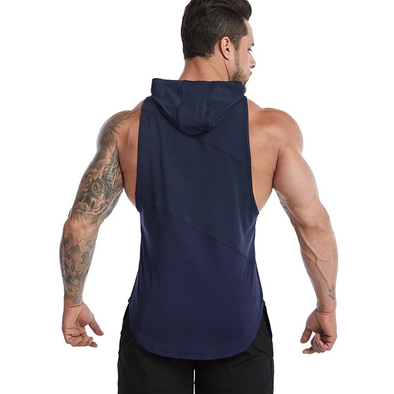 2022 verão halterofilismo encapuçado tanque topos masculino secagem rápida ginásio fitness colete sem mangas camisa treino correndo singlets personalizado