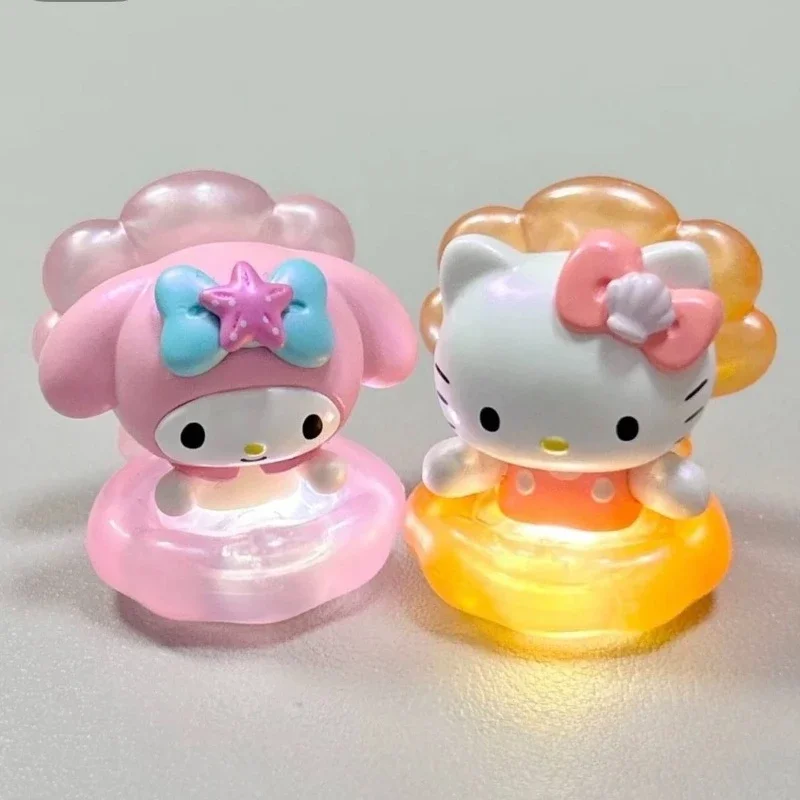 Sanrio Hello Kitty Cartoon Pearlescent Shell Series Blind Box Luminous Night Desktop Ornament My Melody Room Decoration Toys