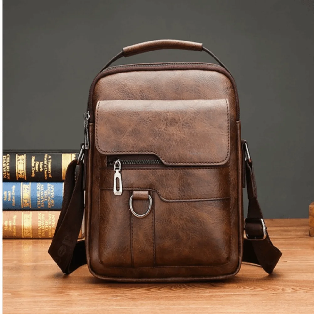 ทนทาน PU หนังผู้ชายกระเป๋าสะพายข้างกระเป๋าขนาดใหญ่ความจุวินเทจธุรกิจกระเป๋าผู้ชายกันน้ำกระเป๋าสำนักงาน