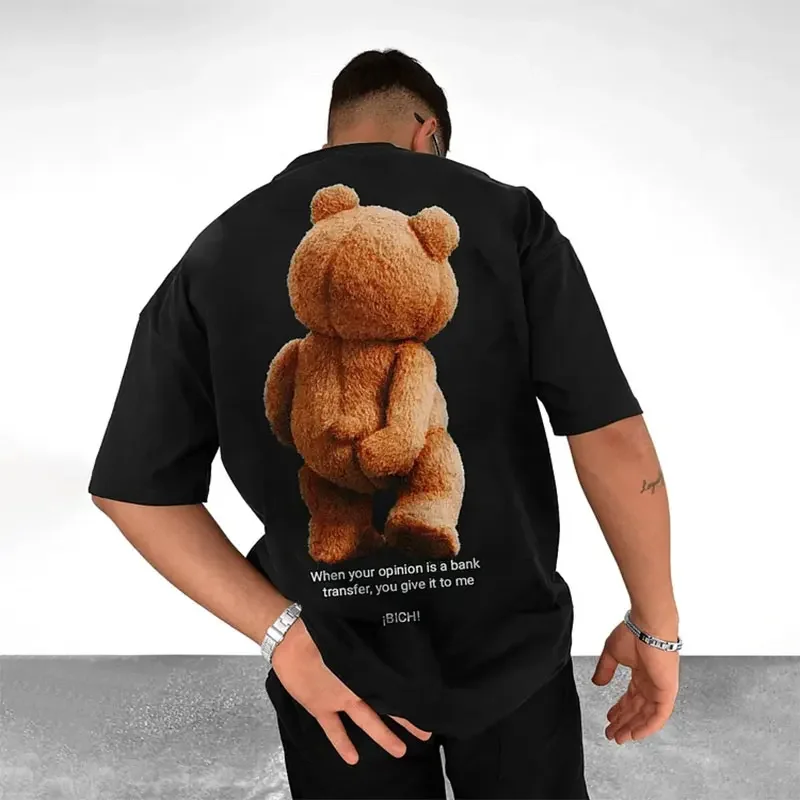 

Bear Printed Funny Graphic T Shirt for Men | 100% Cotton Short Sleeve Casual Oversized Men's Tees Shirt Crew Neck Tops