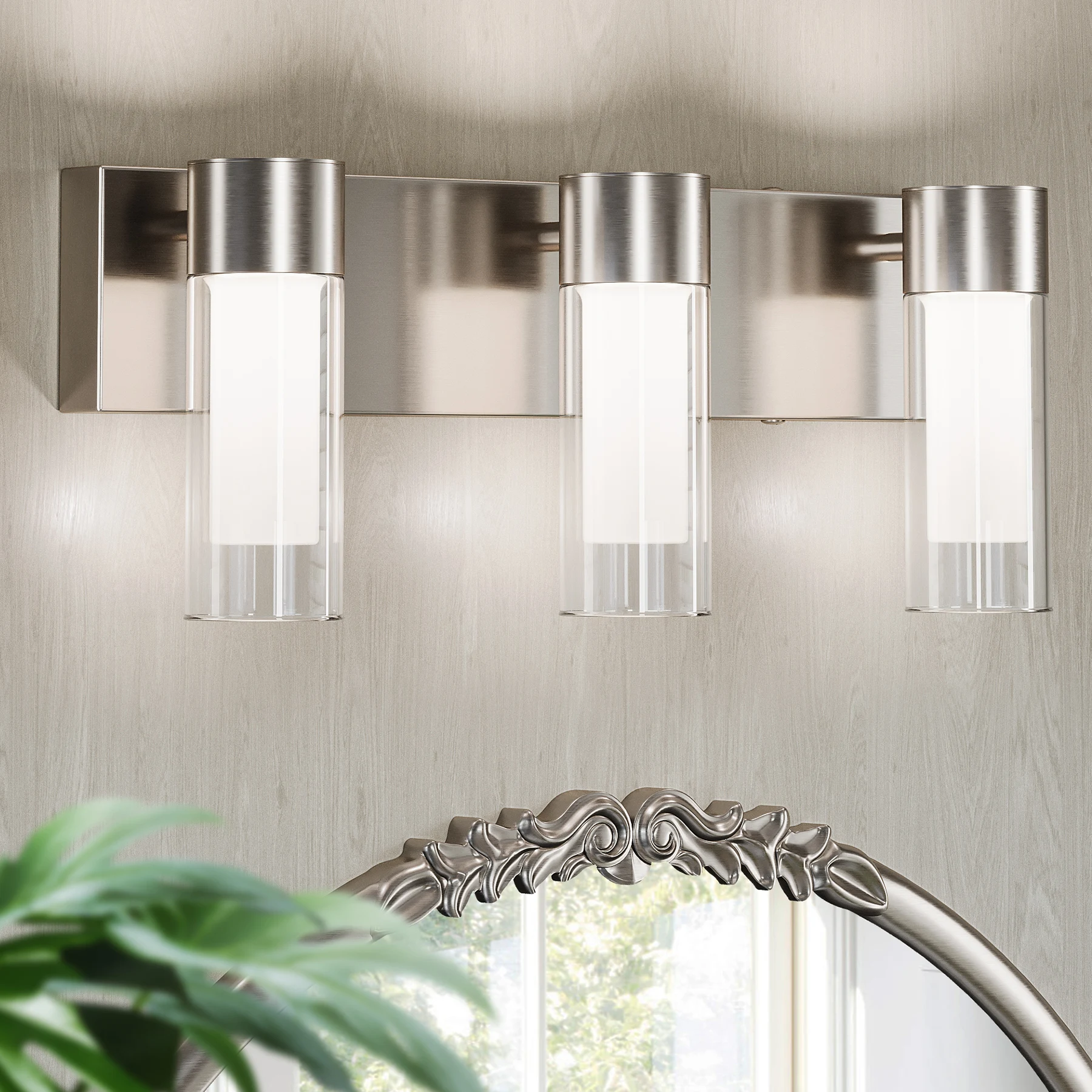 

Tribesigns LED Bathroom Light Fixtures, 3-Light Vanity Lights Over Mirror, Wall Lights with 3 Color Modes & Sand Nickel Finish