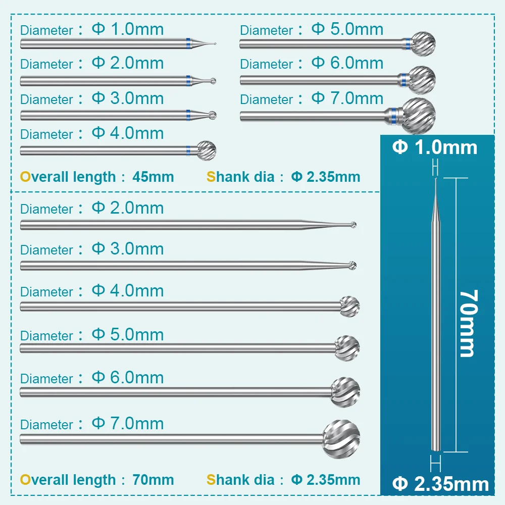 AI Dental Carbide Burs HP Surgical Burs 2.35 Dia Dentistry Drills Fit In Straight Nose Cone Contra Angle Handpiece