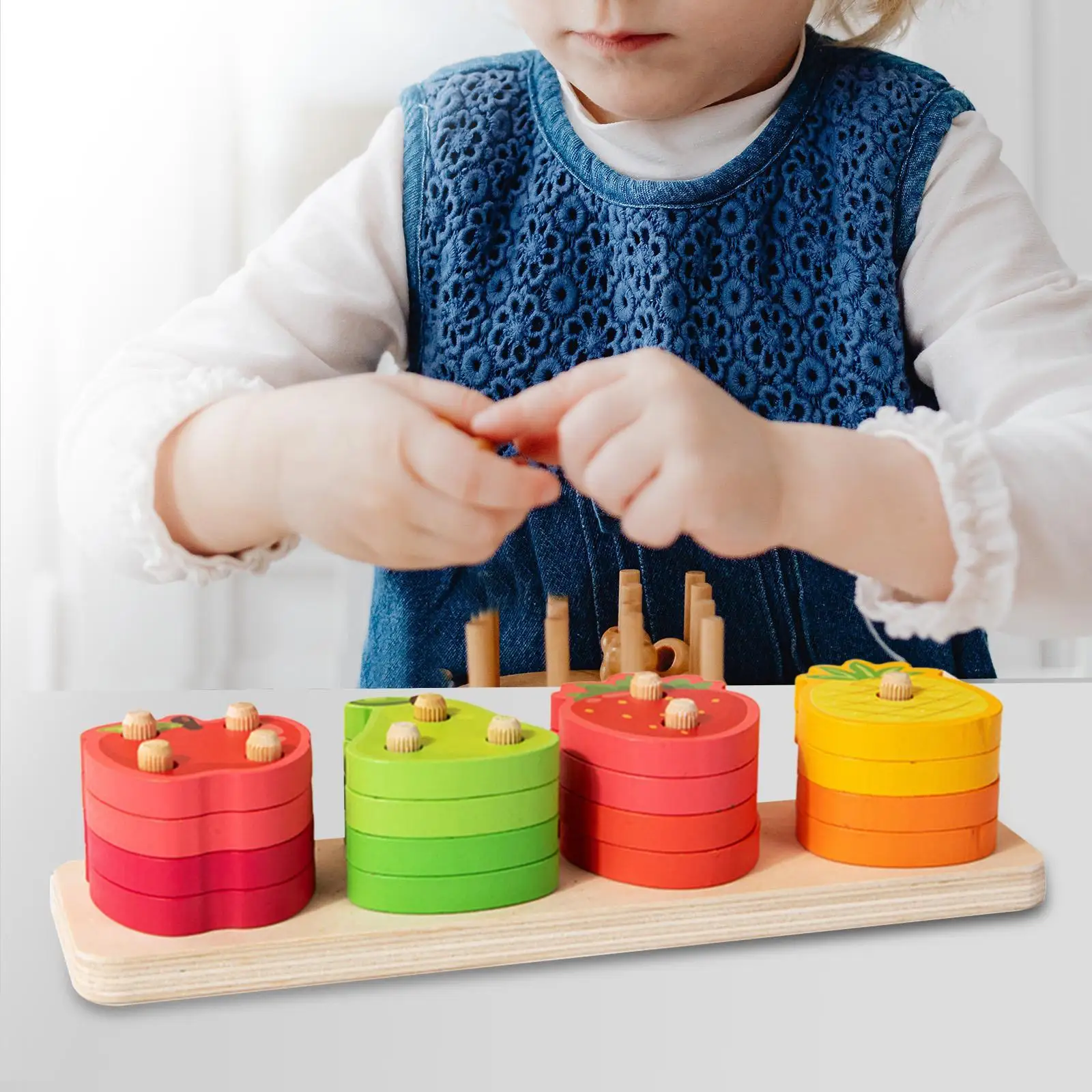 Obst Holz Sortierung Stapeln Spielzeug Sensorisches Lernen Form Farberkennungsblöcke für Vorschulparty Weihnachten Kinder Kinder